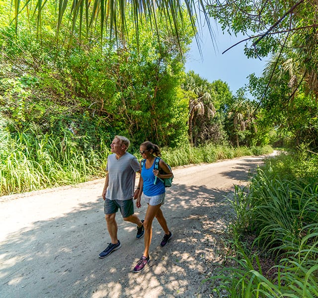 Couple walking along the Historic Jungle Trail near Orchid Island, in Vero Beach.