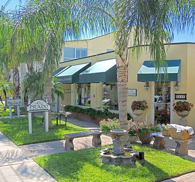 Pineapples and El Prado, two boutiques in Vero Beach, FL on Ocean Drive.