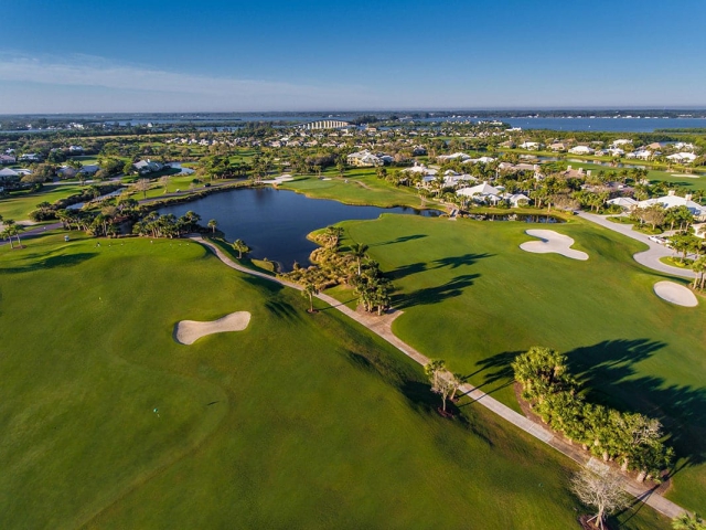 Orchid Island Golf Course view from above with bridge and ocean in distance