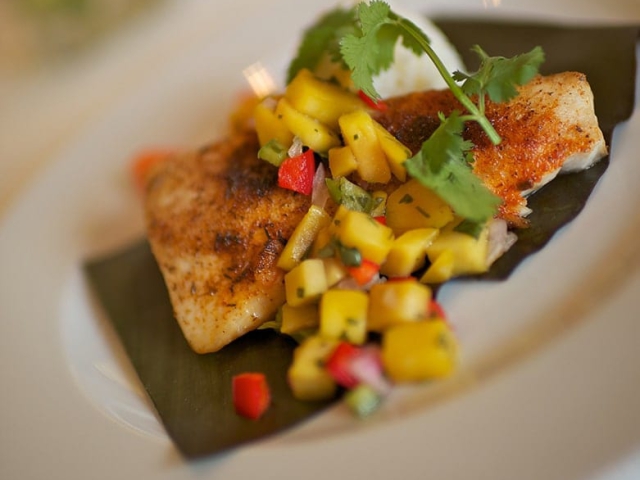 Fish entree with mango salsa at Orchid Island