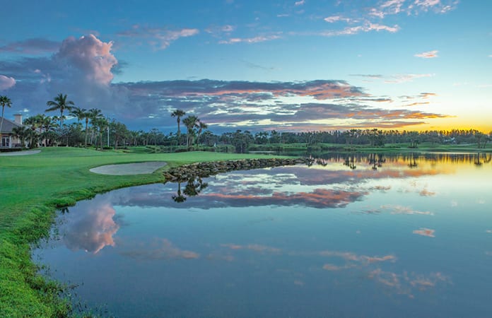 Lake and bunker of Orchid Island Golf Club Hole 18