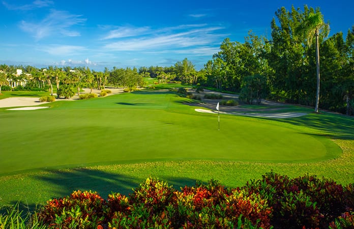 Green and flagstick of Orchid Island Golf Club Hole 5