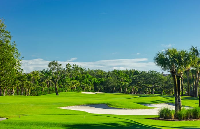 Tree lined fairway of Orchid Island Golf Club Hole 7