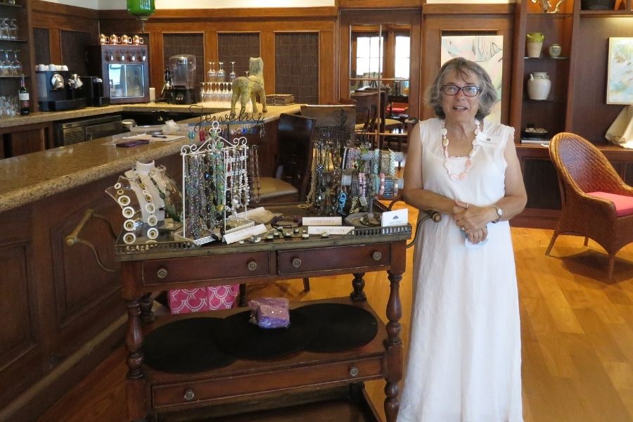 Barbara Edelstein displays her one-of-a-kind beaded jewelry at Orchid Island.
