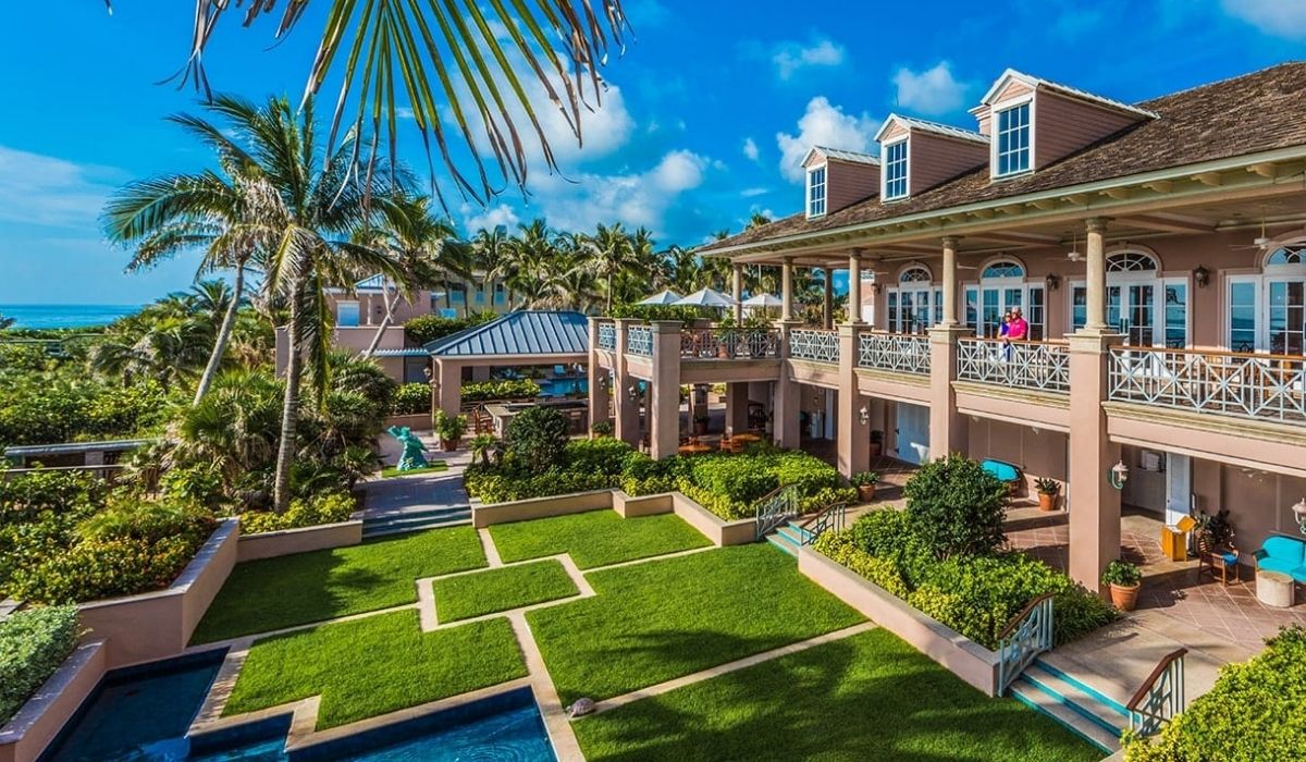 west-indies style waterfront estate architecture at orchid island
