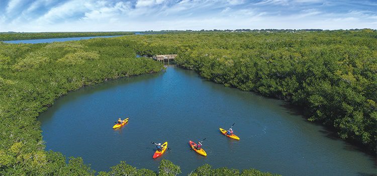orchid island members enjoying the coastal florida life by kayaking