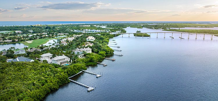 aerial of orchid island waterfront homes