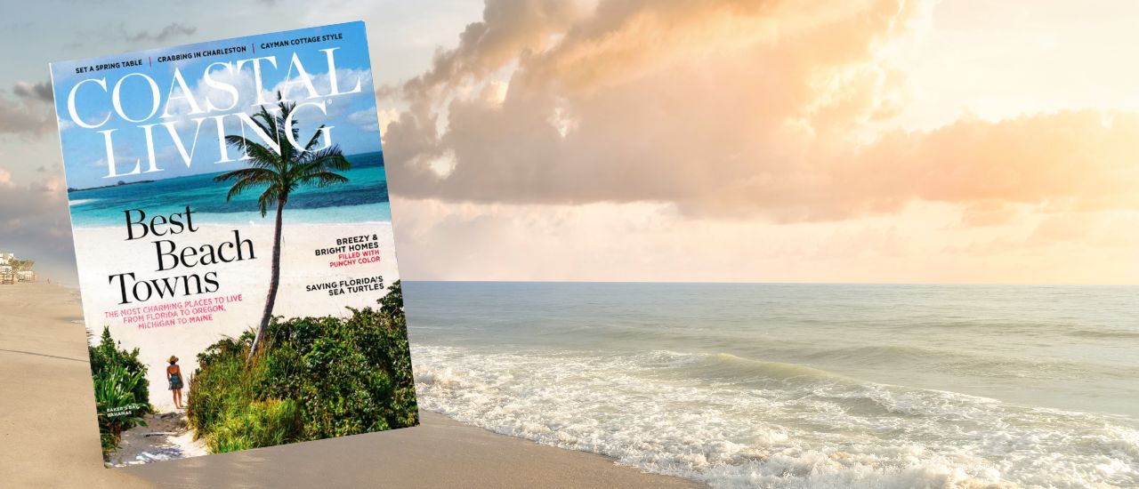 Coastal Magazine Cover with Beach Background