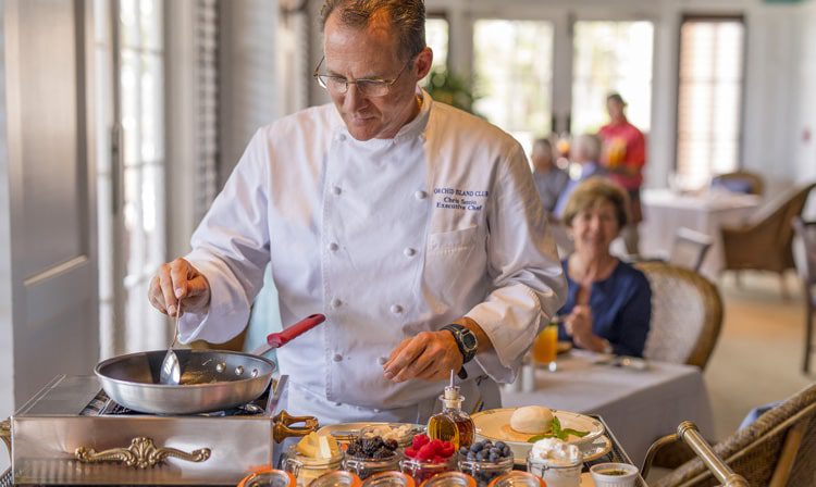 Executive Chef Chris Sozio cooking station at orchid island